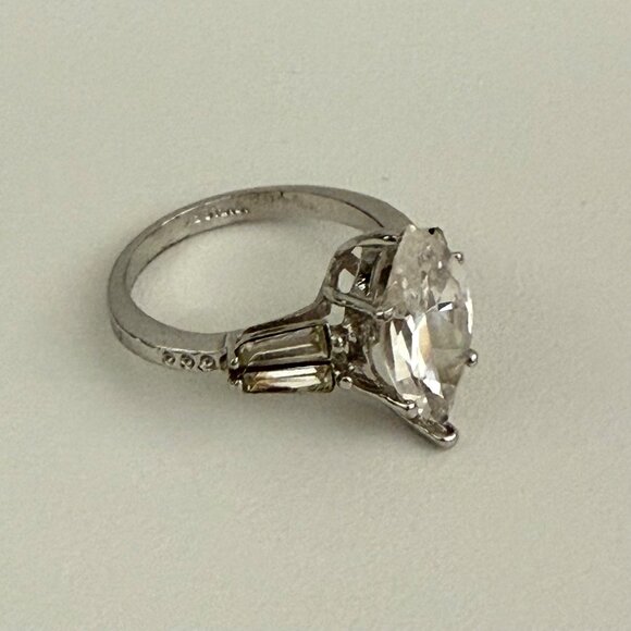 Diana Creations Ring Size 6 Marquise Baguette 10K HGE White Gold Electroplate - Picture 4 of 13